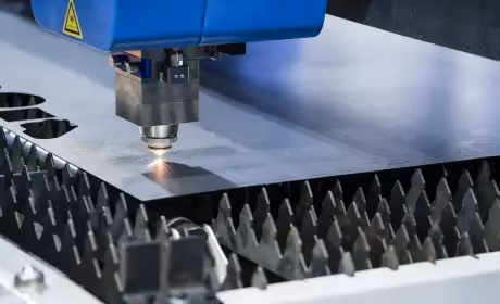 Fiber laser cutting metal sheet with sparks