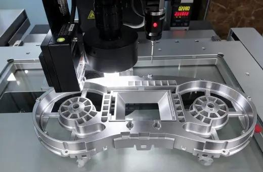 Quality assurance — precision metal part under dimensional inspection